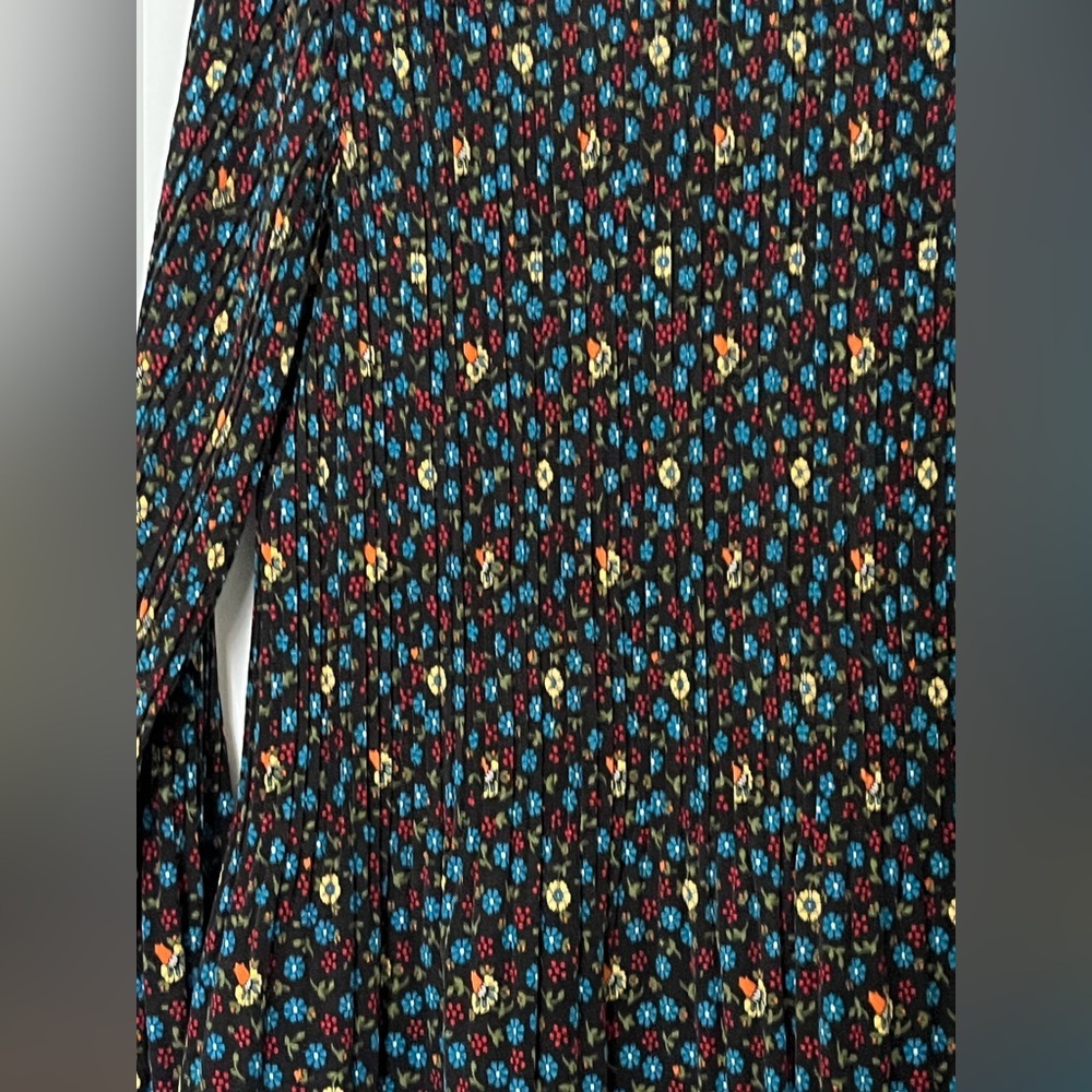 SOLD Maje Rockina Pleated Long Sleeve Floral Mini Dress Black Blue Green Small - Picture 5 of 12